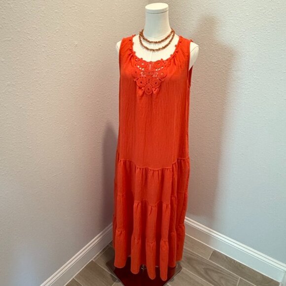 MAX STUDIO Lace Inset Tiered Maxi-Dress/ Multiple Sizes - Picture 1 of 6